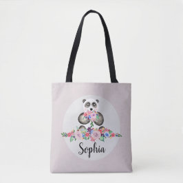 Mädchen Niedliche Aquarellfarben Blume Panda Bären Tasche