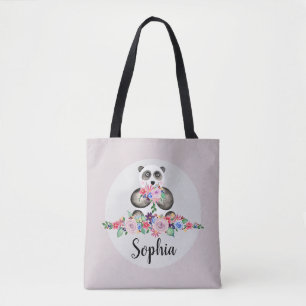 Mädchen Niedliche Aquarellfarben Blume Panda Bären Tasche