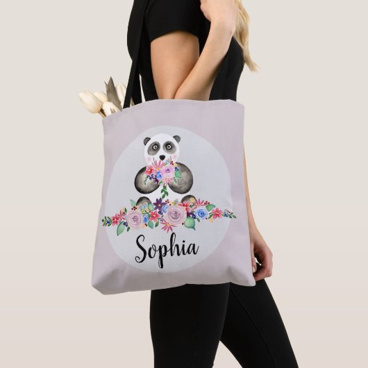 Mädchen Niedliche Aquarellfarben Blume Panda Bären Tasche (Von Nahem)
