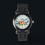Mädchen Niedliche Aquarellfarben Blume und Name Armbanduhr<br><div class="desc">Dieses niedliche und moderne,  blumengeschmückte Kinderdesign besticht durch farbenfrohe Aquarellfarben-Blume und bietet Platz,  um den Mädchennamen in schöner Typografie zu schreiben. Die Uhr zeichnet sich durch klare,  leicht lesbare Zahlen aus und ist somit perfekt für die erste Armbanduhr Ihres Kleinkindes! Ein perfektes botanisches Geschenk für Ihre Kleinen.</div>