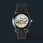 Mädchen Niedliche Aquarellfarben Blume und Name Armbanduhr<br><div class="desc">Dieses niedliche und moderne,  blumengeschmückte Kinderdesign besticht durch farbenfrohe Aquarellfarben-Blume und bietet Platz,  um den Mädchennamen in schöner Typografie zu schreiben. Die Uhr zeichnet sich durch klare,  leicht lesbare Zahlen aus und ist somit perfekt für die erste Armbanduhr Ihres Kleinkindes! Ein perfektes botanisches Geschenk für Ihre Kleinen.</div>