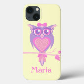 Mädchen niedliche Eule lila gelber Name Pad Gehäus Case-Mate iPhone Hülle (Rückseite)