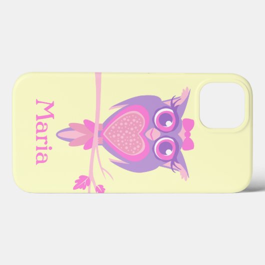 Mädchen niedliche Eule lila gelber Name Pad Gehäus Case-Mate iPhone Hülle (Rückseite (Horizontal))