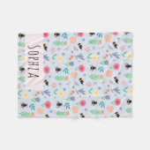 Mädchen Niedliche Hummel Bee Summer Pattern Name K Fleecedecke (Vorderseite (Horizontal))