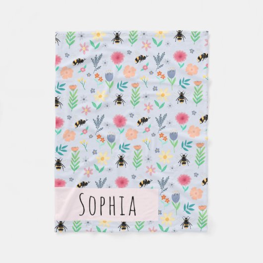 Mädchen Niedliche Hummel Bee Summer Pattern Name K Fleecedecke (Vorderseite)
