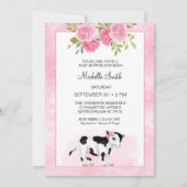 Mädchen Niedliche Kuh Print und Bloral Baby Dusche Einladung (Vorderseite)