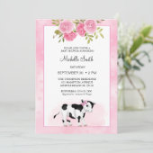 Mädchen Niedliche Kuh Print und Bloral Baby Dusche Einladung (Stehend Vorderseite)