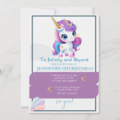 Mädchen Niedliche Lila Einhorn Kinder 5. Geburtsta Einladung (Vorderseite)