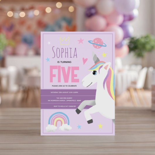 Mädchen Niedliche Lila Einhorn Kinder 5. Geburtsta Einladung