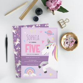 Mädchen Niedliche Lila Einhorn Kinder 5. Geburtsta Einladung