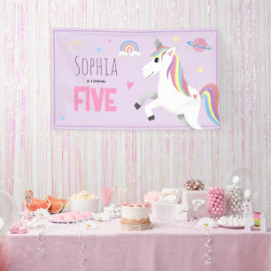 Mädchen Niedliche Lila Einhorn Kinder 5te Geburtst Banner