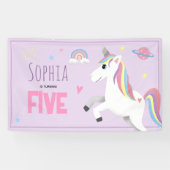 Mädchen Niedliche Lila Einhorn Kinder 5te Geburtst Banner (Horizontal)