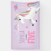 Mädchen Niedliche Lila Einhorn Kinder 5te Geburtst Banner (Vertikal)