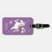 Mädchen Niedliche Lila magische Einhorn & Name Kin Gepäckanhänger (Vorderseite horizontal)