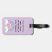 Mädchen Niedliche Lila magische Einhorn & Name Kin Gepäckanhänger (Rückseite horizontal)