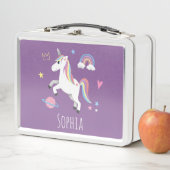 Mädchen Niedliche Lila Magische Einhorn & Name Kin Metall Brotdose (Beispiel)