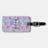Mädchen Niedliche Lila-Sport Monogram Kinder Gepäckanhänger (Vorderseite horizontal)