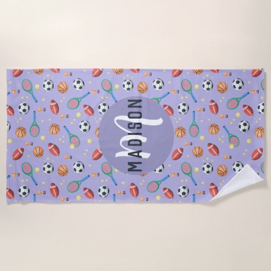 Mädchen Niedliche Lila-Sport Monogram Kinder Strandtuch (Vorderseite)