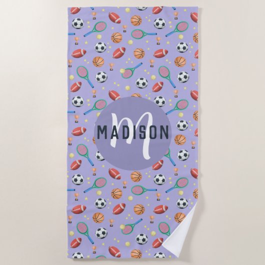 Mädchen Niedliche Lila-Sport Monogram Kinder Strandtuch (Vorderseite)