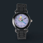 Mädchen Niedliche Lila Sportaktivitäten Kinder Armbanduhr<br><div class="desc">Diese niedliche und moderne Kinderuhr verfügt über einen Tennisschläger und eine Kugel mit lila Hintergrund. Die sportliche Uhr kann mit Ihrem Mädchennamen personalisiert werden und mit klaren Zahlen,  das ideale Geschenk für jeden Sportler.</div>