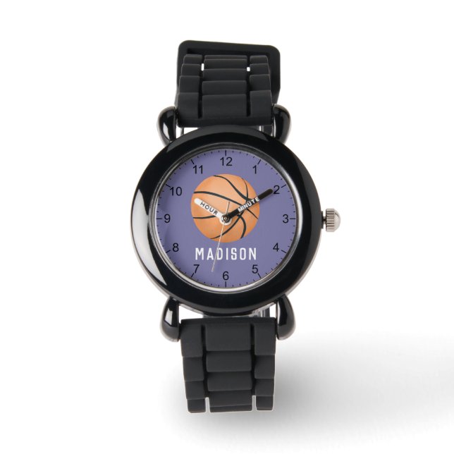 Mädchen Niedliche Lila Sportbasketball Kinder Armbanduhr (Vorderseite)