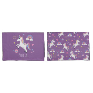 Mädchen Niedliche Lila Unicorn Regenbogen & Name K Kissenbezug