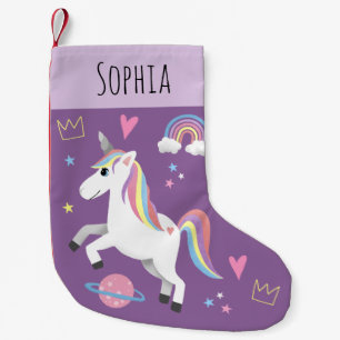 Mädchen Niedliche Lila Unicorn Regenbogen & Name  Kleiner Weihnachtsstrumpf