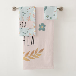 Mädchen Niedliche Pastel florales botanisches Mus Badhandtuch Set