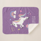 Mädchen Niedlichen Lila Regenbogen Unicorn & Name  Sherpadecke (Vorderseite (Horizontal))