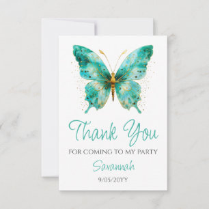 Mädchen Niedlicher Aquamariner Schmetterling 1. Ge Dankeskarte