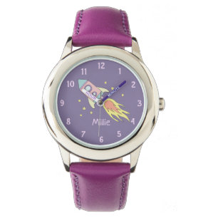 Mädchen Niedlicher Lila Raketenschiff und Namensk Armbanduhr
