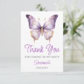 Mädchen Niedlicher Lila Schmetterling 1. Geburtsta Dankeskarte (Stehend Vorderseite)