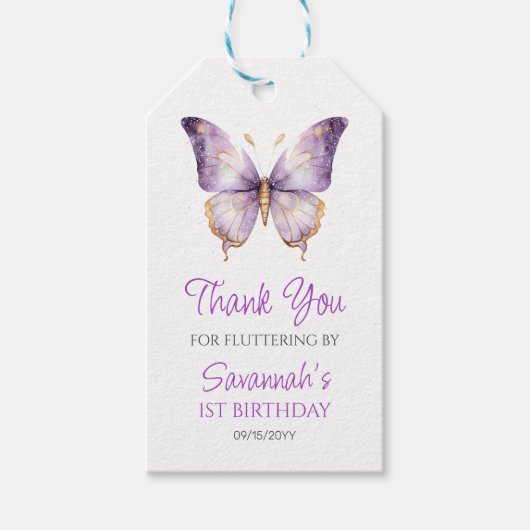 Mädchen Niedlicher Lila Schmetterling 1. Geburtsta Geschenkanhänger (Vorderseite)