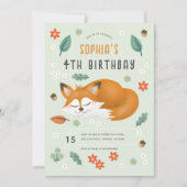 Mädchen Niedlicher Waldwald Fox 4. Geburtstag Einladung (Vorderseite)