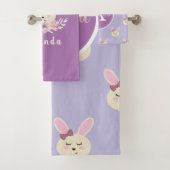 Mädchen Niedliches Lila Bunny Rabbit Monogram Must Badhandtuch Set (Insitu)