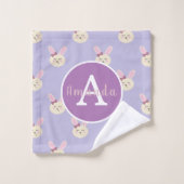 Mädchen Niedliches Lila Bunny Rabbit Monogram Must Badhandtuch Set (Waschlappen)