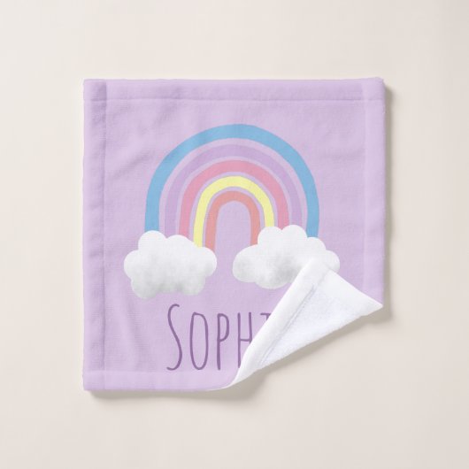 Mädchen Niedliches Lila Einhorn Muster & Name Kind Badhandtuch Set (Waschlappen)