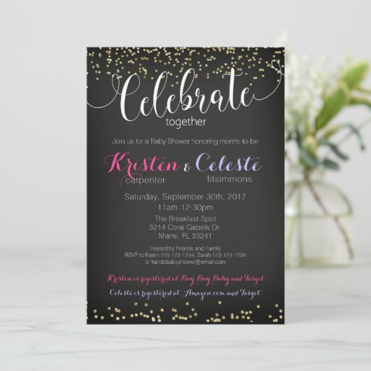 Mädchen oder Baby-Dusche Einladung kombiniert (Stehend Vorderseite)