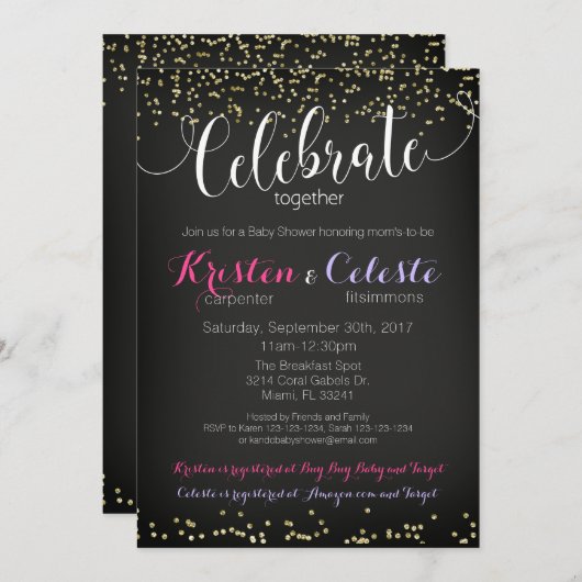 Mädchen oder Baby-Dusche Einladung kombiniert (Vorne/Hinten)