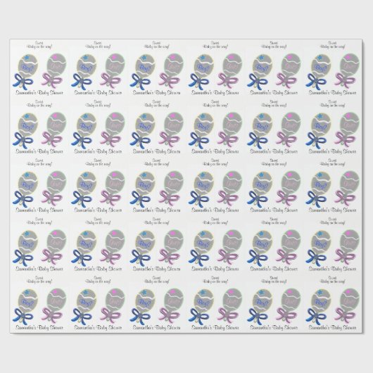 Mädchen oder Junge Babydusche Pink Blue Baby Rattl Geschenkpapier (Flach)