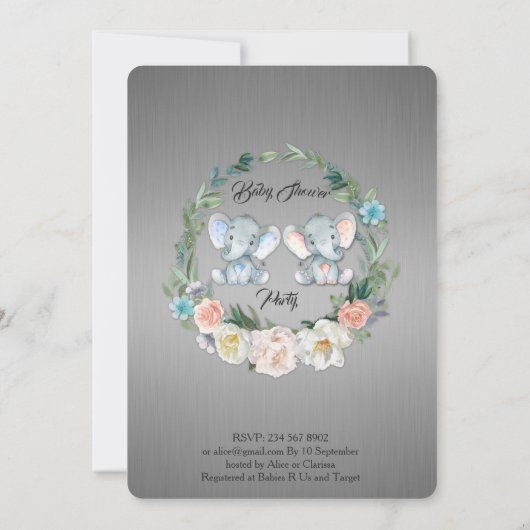 Mädchen oder Junge Babydusche, Silbermetall, niedl Einladung (Rückseite)