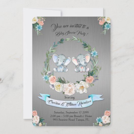 Mädchen oder Junge Babydusche, Silbermetall, niedl Einladung (Vorderseite)