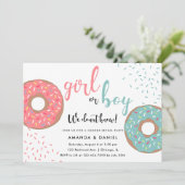 Mädchen oder Junge / Blau oder Rosa Donuts Geschle Einladung (Stehend Vorderseite)