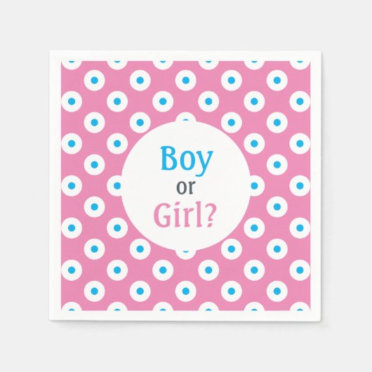 Mädchen oder Junge? Blue on Pink Polka-Dot Gender Serviette (Vorderseite)