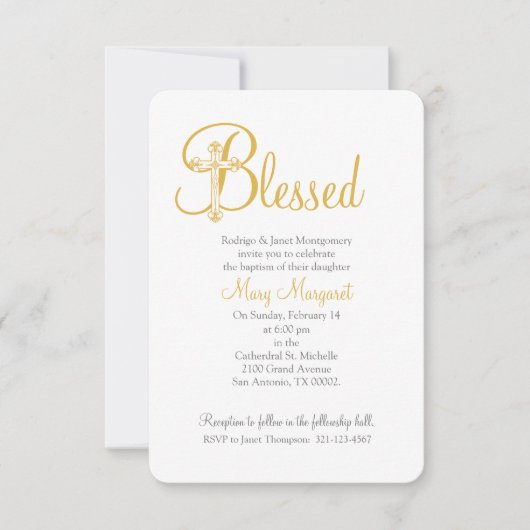 Mädchen oder Junge CHRISTENENING oder BAPTISM Gold Einladung (Vorderseite)