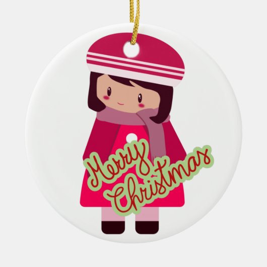 Mädchen oder Junge Frohe Weihnachtsdekoration Keramik Ornament (Vorne)