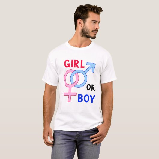 Mädchen oder Junge // Fun Gender Reveal Party T-Shirt (Vorne ganz)