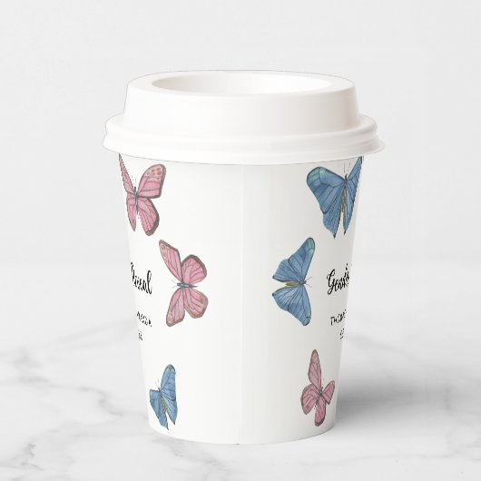 Mädchen oder Junge. Geschlechtsankündigung Pappbecher (Rechts)