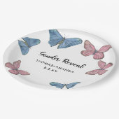 Mädchen oder Junge. Geschlechtsankündigung Pappteller (Schrägansicht)