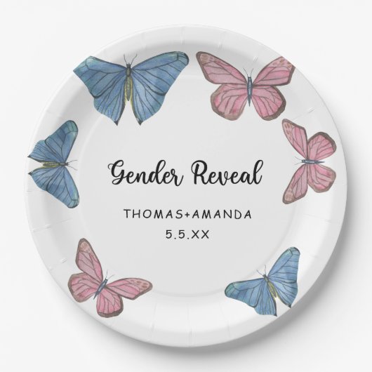 Mädchen oder Junge. Geschlechtsankündigung Pappteller (Vorderseite)